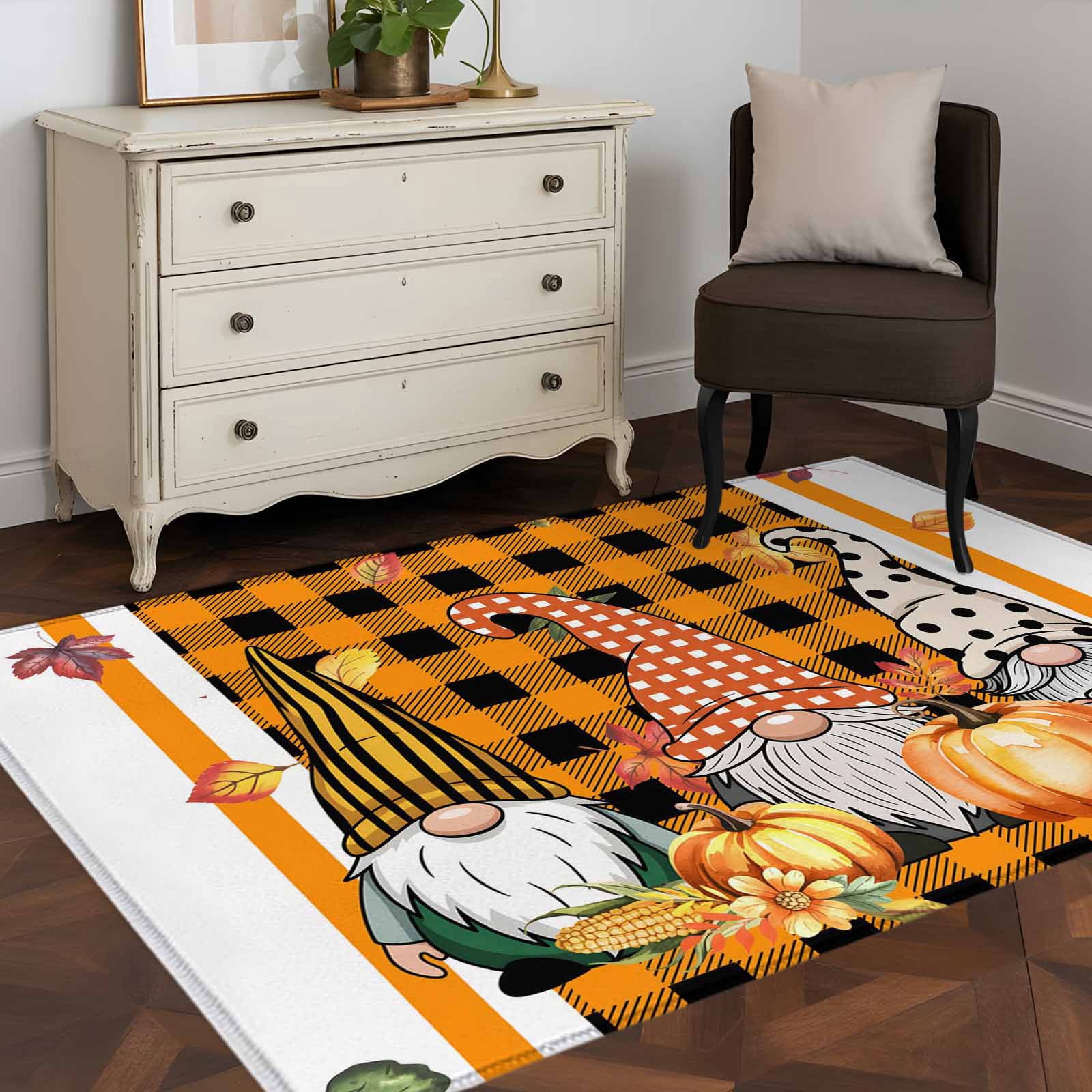 Area Rug 48×72in, Autumn Pumpkins Corn Gnomes Floor Carpet Living Room ...