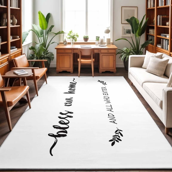 Area Rug 48×72in, Black Chic Healing Quotes Floor Carpet Living Room Rug, White Non-Slip Welcome Mat Indoor Rugs for Bedroom Dining Room