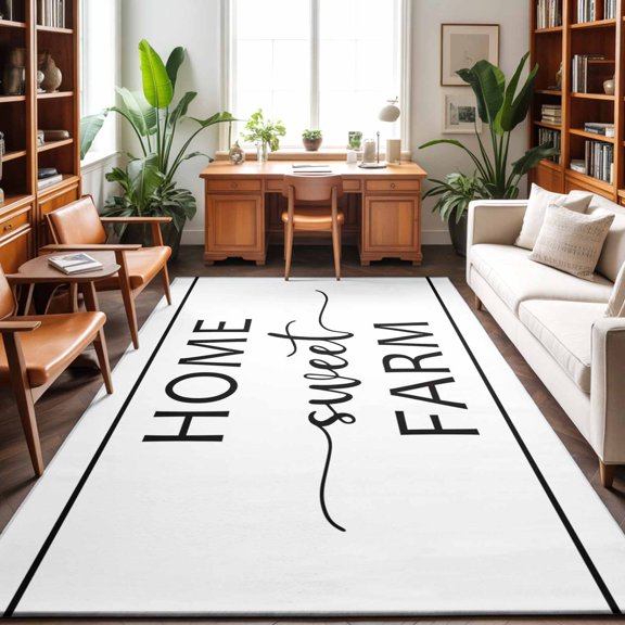 Area Rug 48×72in, Black Farm Sweet Home Quote Floor Carpet Living Room Rug, Minimalist Word on White Non-Slip Welcome Mat Indoor Rugs for Bedroom Dining Room
