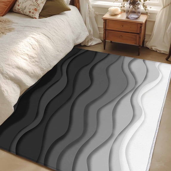Dark Gradient Rug Area Rug 48×72in, Black Grey Gradient Wave Floor Carpet Living Room Rug ...