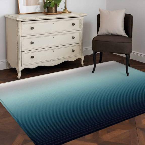 Area Rug 48×72in, Black Teal and Gray Color Ombre Floor Carpet Living Room Rug, Modern Abstract Stripe Art Non-Slip Welcome Mat Indoor Rugs for Bedroom Dining Room
