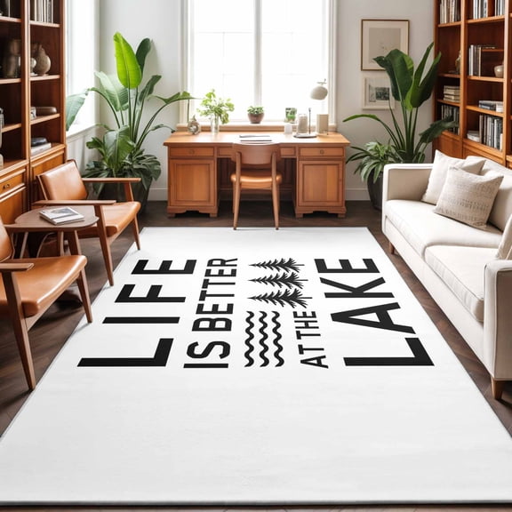 Area Rug 48×72in, Black White Quote Tree Floor Carpet Living Room Rug, LIFE IS THE BETTER AT THE BEACH Non-Slip Welcome Mat Indoor Rugs for Bedroom Dining Room