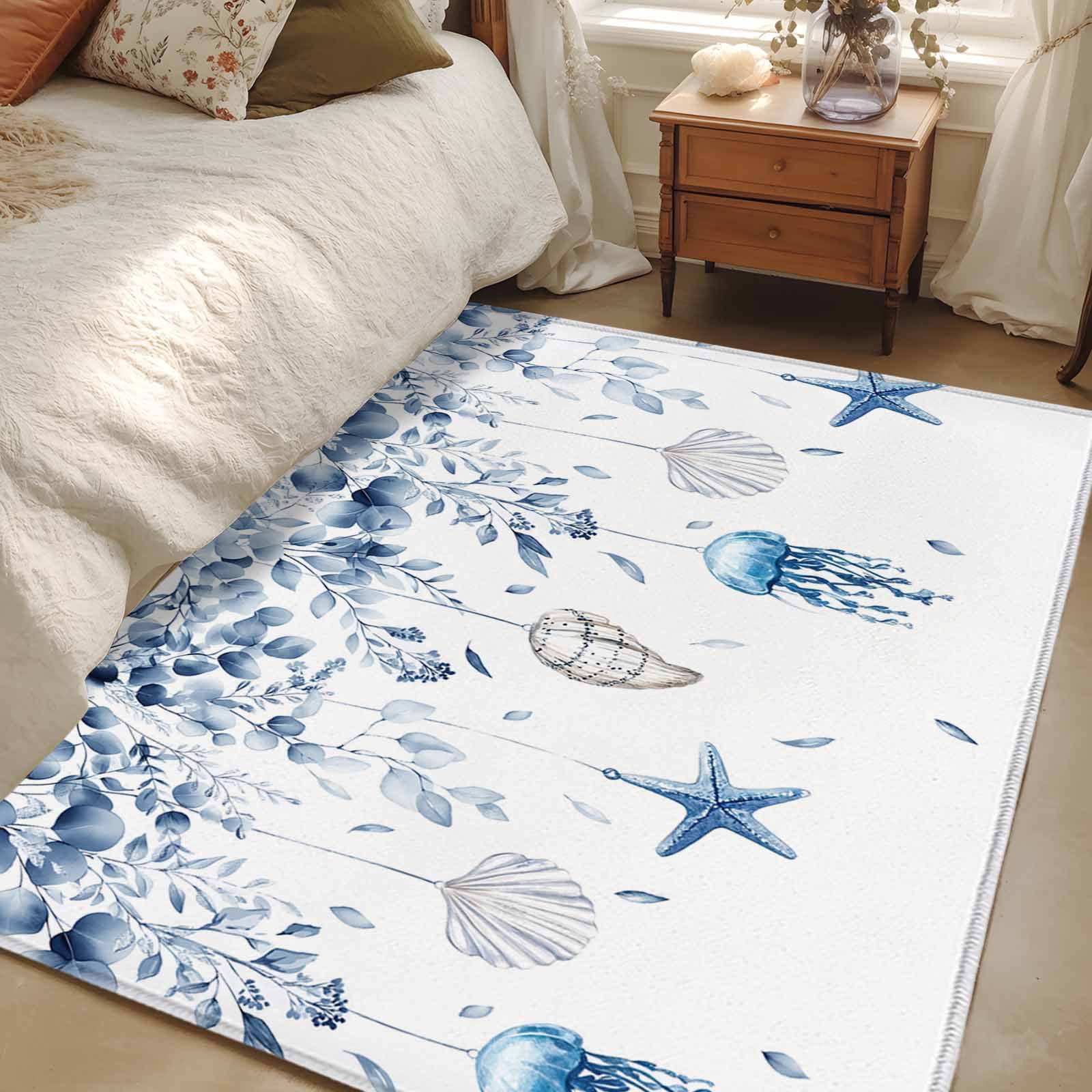 Area Rug 48×72in, Blue Starfish Shell Jellyfish Floor Carpet Living ...