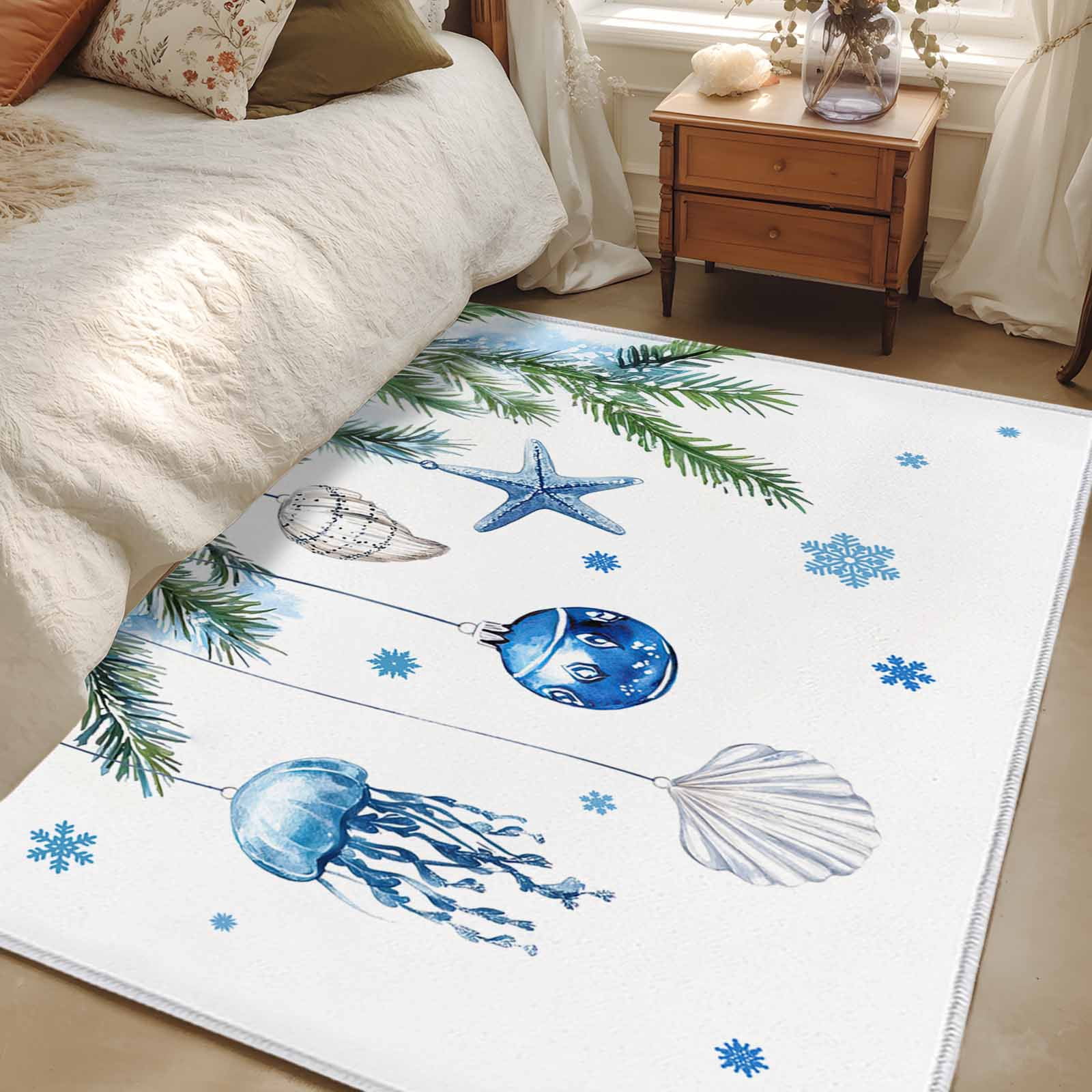Area Rug 48×72in, Christmas Pine Needle Bell Shell Starfish Floor ...