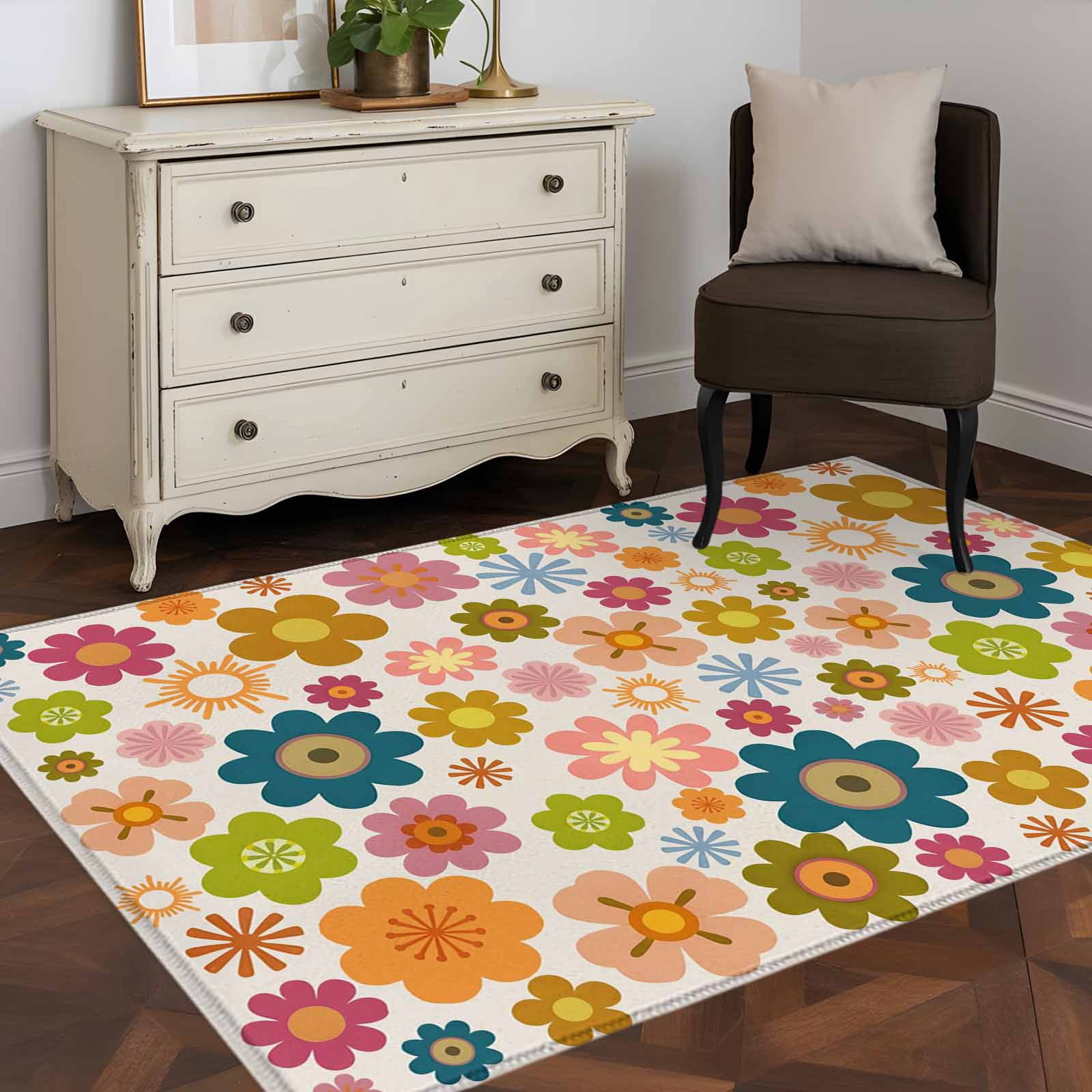 Area Rug 48×72in, Colorful Flower Boho Style Floor Carpet Living Room ...
