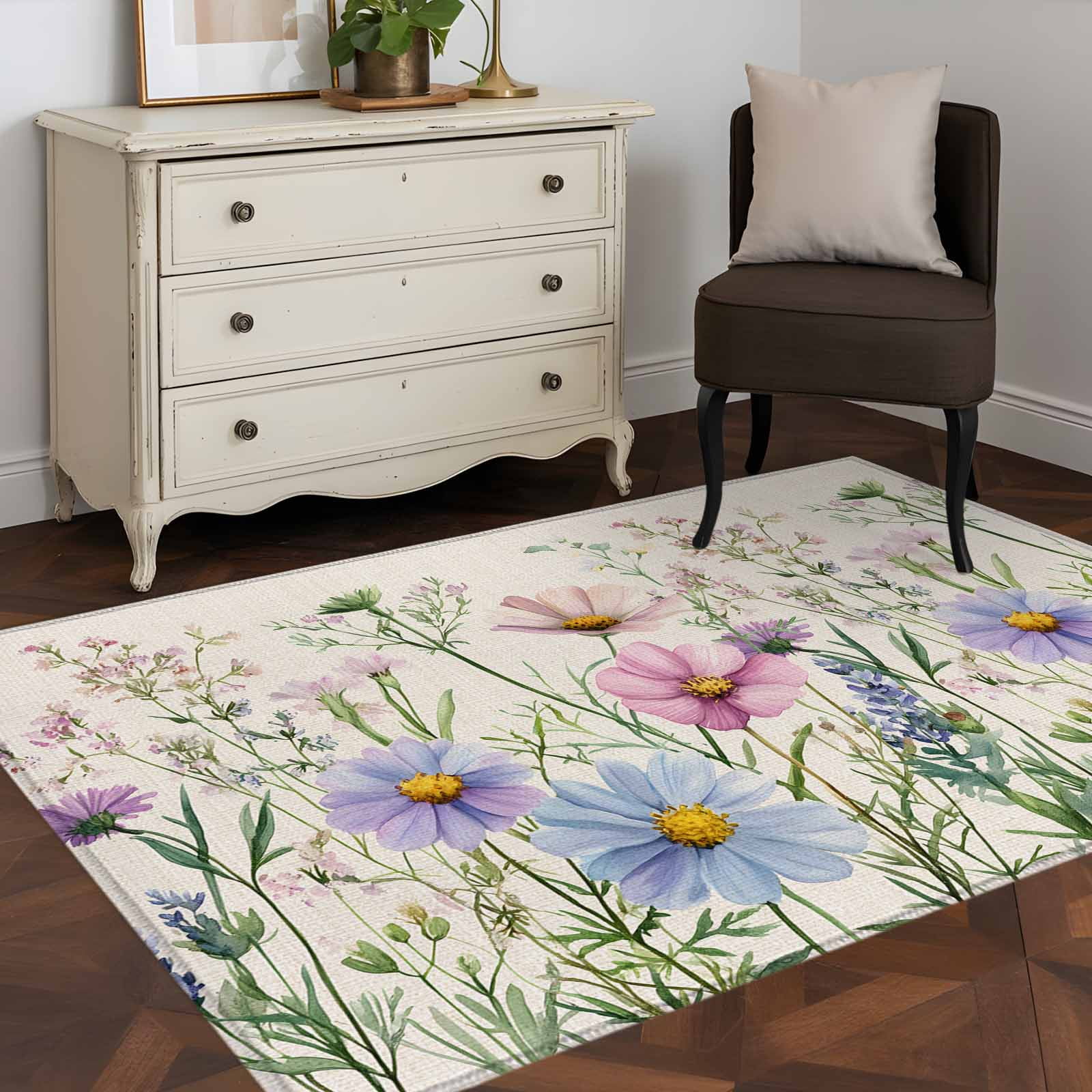 Area Rug 48×72in, Colorful Flower Farm Plant Herb Floor Carpet Living ...