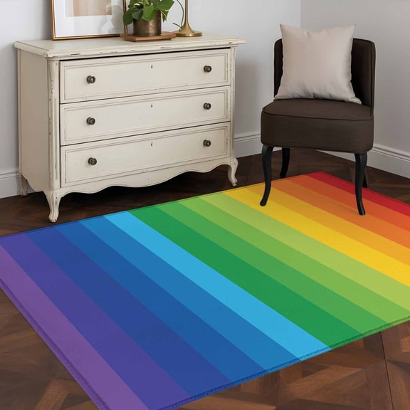 Area Rug 48×72in, Colorful Stripes Gradient Art Floor Carpet Living Room Rug, Modern Rainbow Texture Non-Slip Welcome Mat Indoor Rugs for Bedroom Dining Room