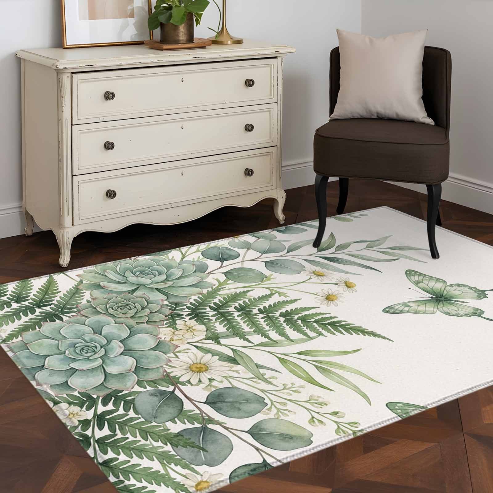 Area Rug 48×72in, Country Fern Eucalyptus Floral Floor Carpet Living ...