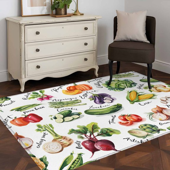 Area Rug 48×72in, Country Vegetables Floor Carpet Living Room Rug, Rustic Farmhouse Plant Theme Non-Slip Welcome Mat Indoor Rugs for Bedroom Dining Room
