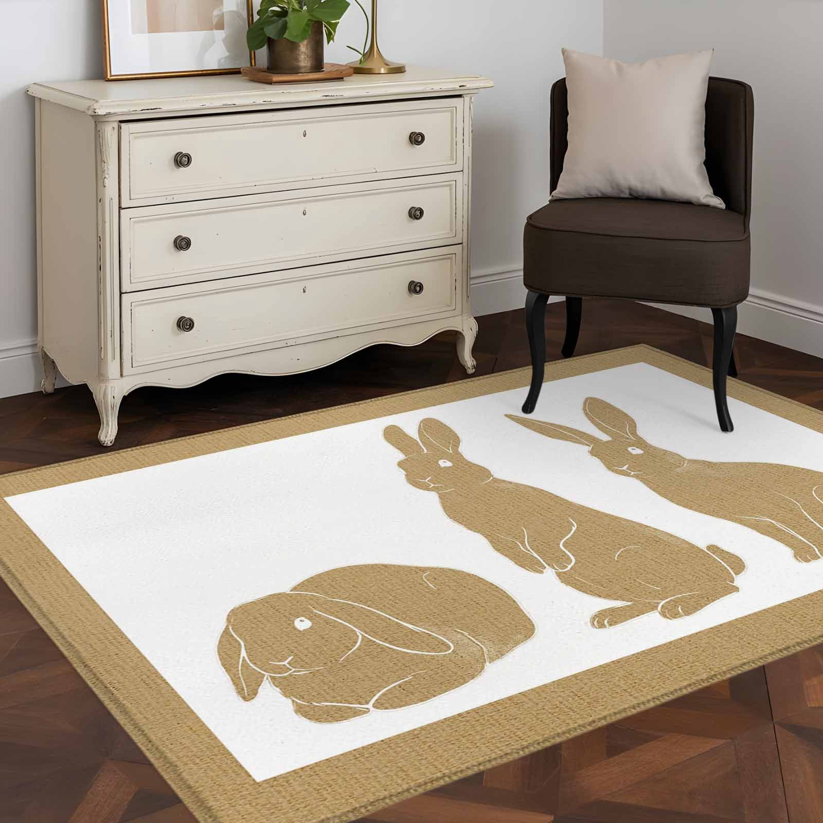 Area Rug 48×72in, Easter Farm Rabbit Silhouette Floor Carpet Living ...