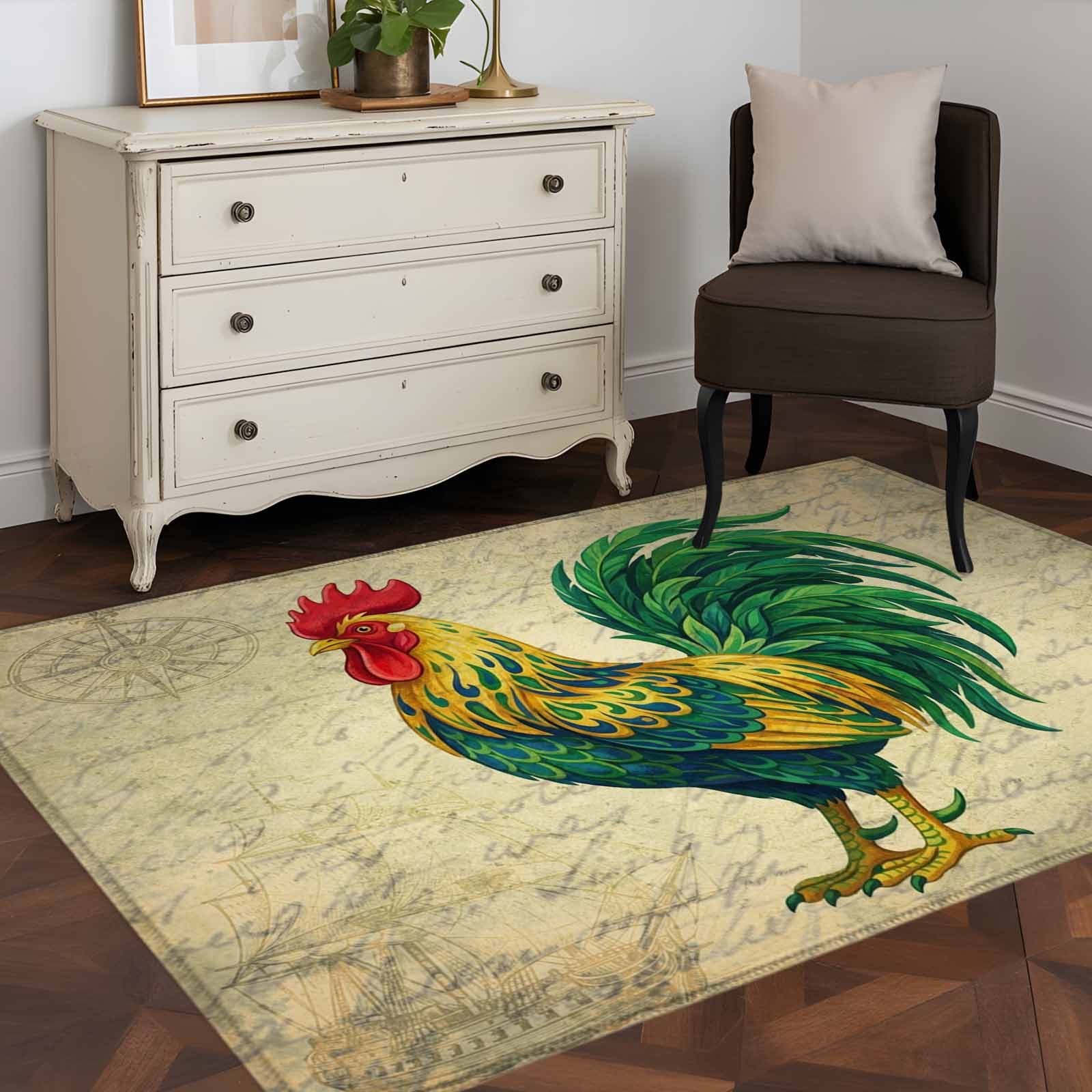 Area Rug 48×72in, Farm Abstract Chicken Green Feathers Floor Carpet ...