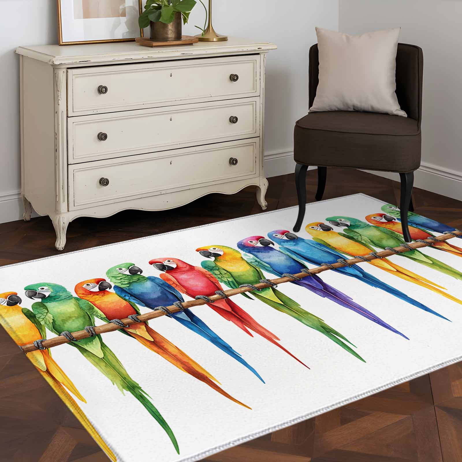 Vasa Parrot Rug Area Rug 48×72in, Funny Watercolor Parrot Floor Carpet Living Room Rug ...