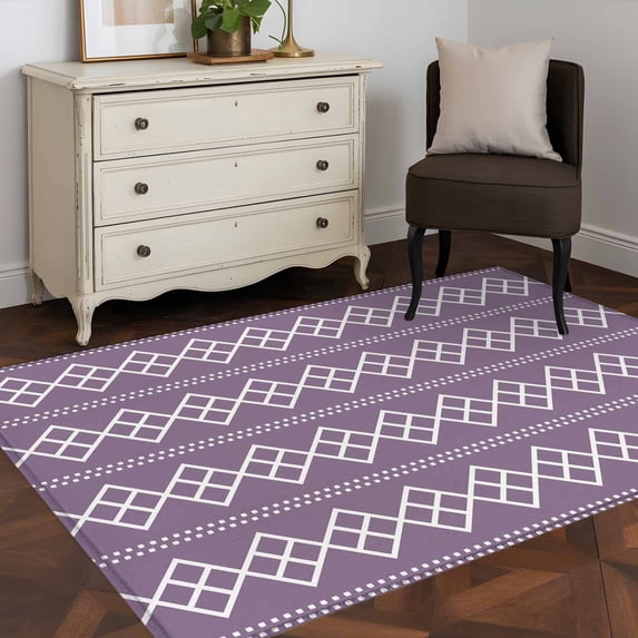 Area Rug 48×72in, Geometric White Purple Square Dot Floor Carpet Living ...
