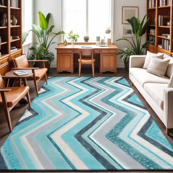 Area Rug 48×72in, Geometric Zig Zag Art Stripes Floor Carpet Living Room Rug, Multicolor Chevron Non-Slip Welcome Mat Indoor Rugs for Bedroom Dining Room