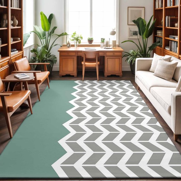 Area Rug 48×72in, Geometric Zig Zag Striped Floor Carpet Living Room Rug, Herringbone Chevron Stripes Non-Slip Welcome Mat Indoor Rugs for Bedroom Dining Room