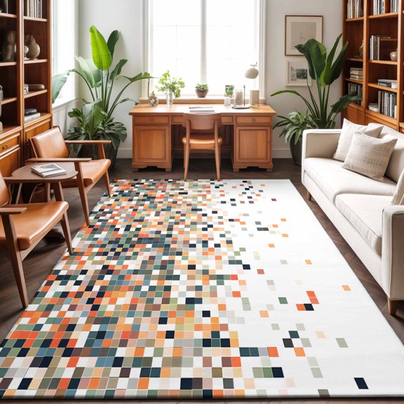 Area Rug 48×72in, Gradient Orange Red Color Block Floor Carpet Living Room Rug, Abstract Brown Geometric Non-Slip Welcome Mat Indoor Rugs for Bedroom Dining Room