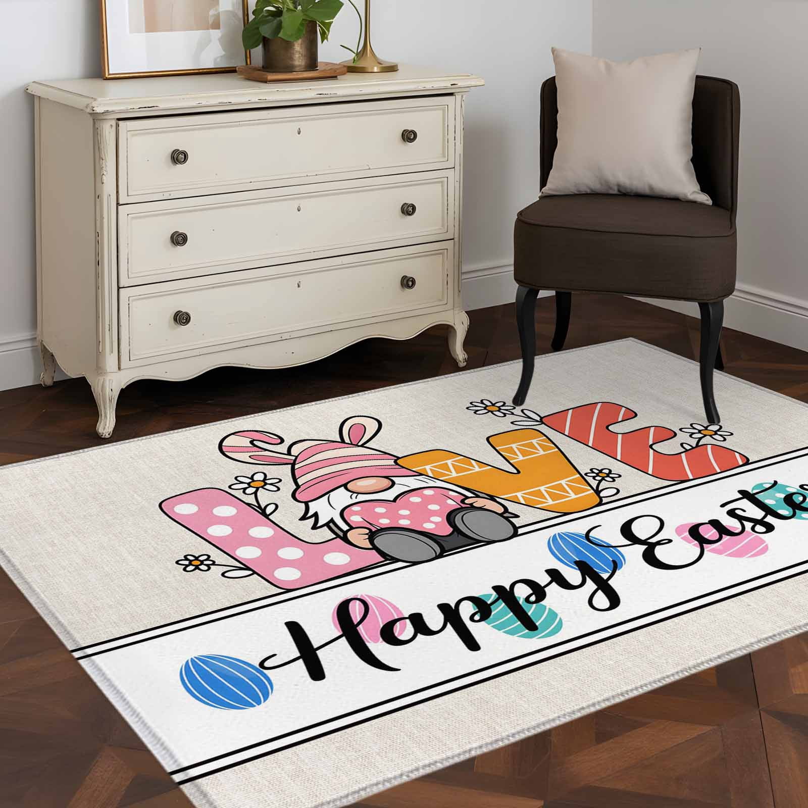 Happy Easter Rug Area Rug 48×72in, Happy Easter Love Words Floor Carpet Living Room Rug ...
