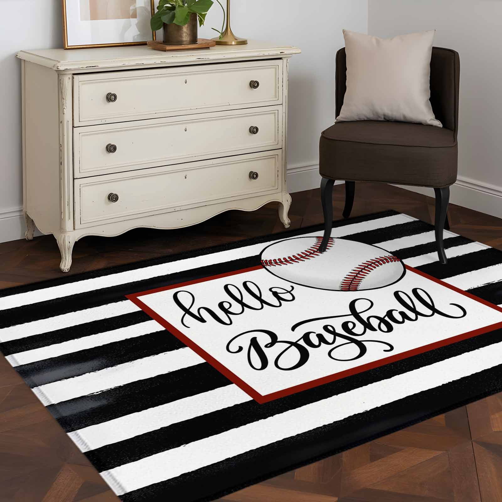 Area Rug 48×72in, Hello Baseball Words Floor Carpet Living Room Rug ...
