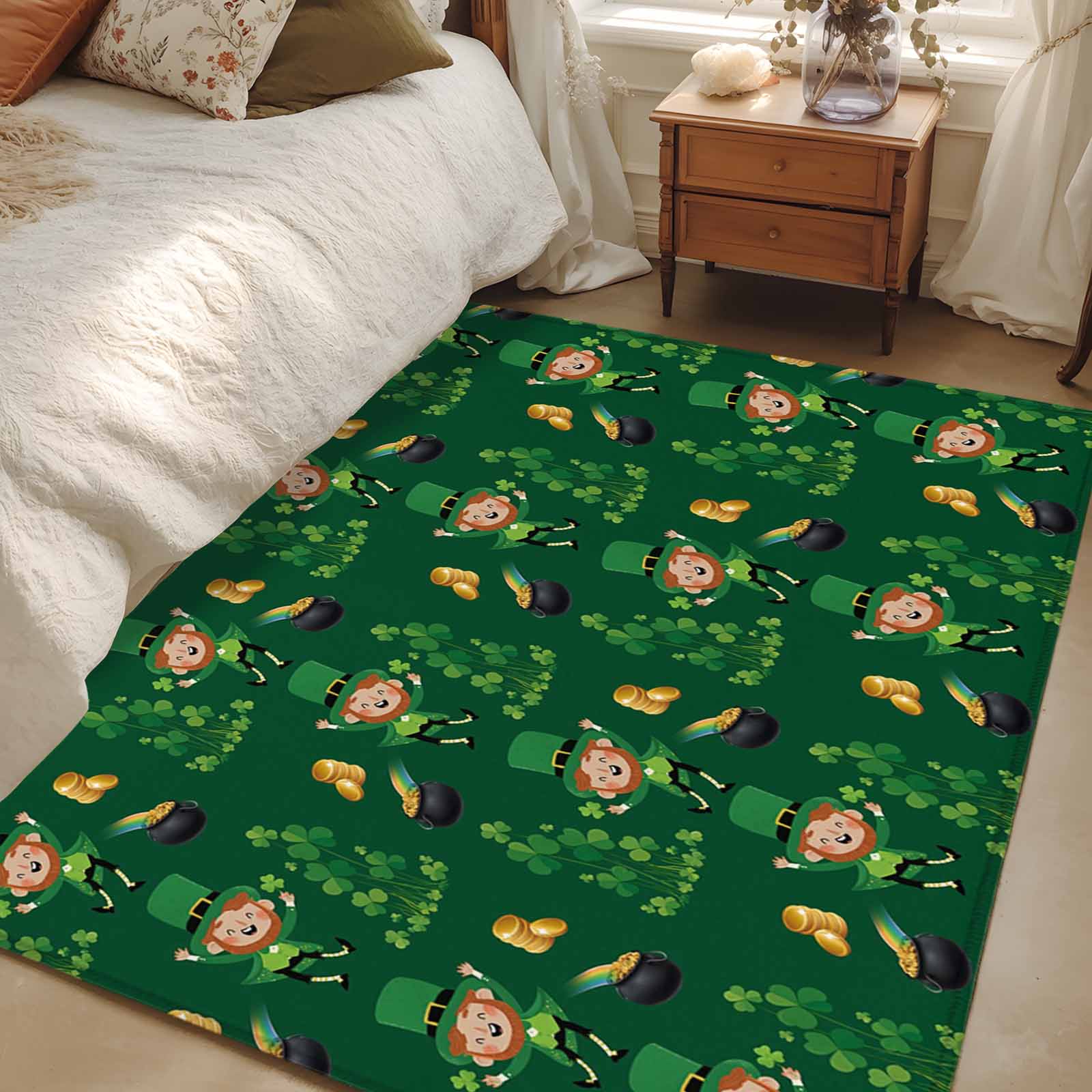 Coins Area Rug Area Rug 48×72in, Lucky Gold Coin Rainbow and Leprechaun for Irish ...