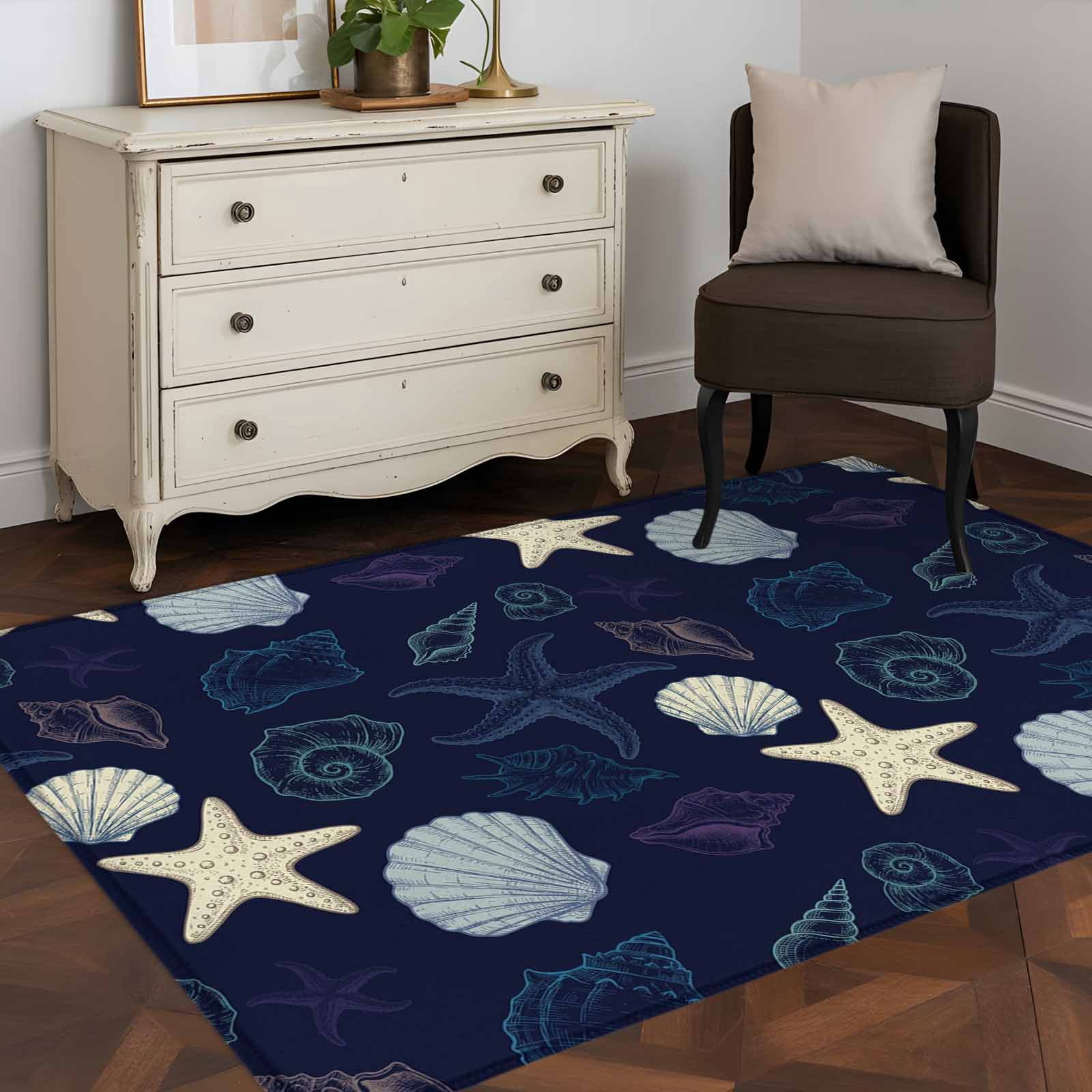 Area Rug 48×72in, Marine Shell Starfish Conch Floor Carpet Living Room ...