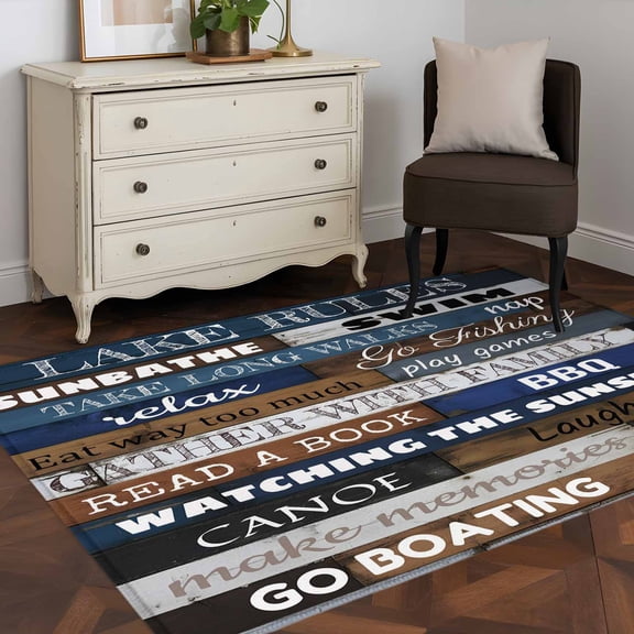 Area Rug 48×72in, Motivational Inspirational Happiness Quotes Floor Carpet Living Room Rug, Retro Wood Plank Non-Slip Welcome Mat Indoor Rugs for Bedroom Dining Room
