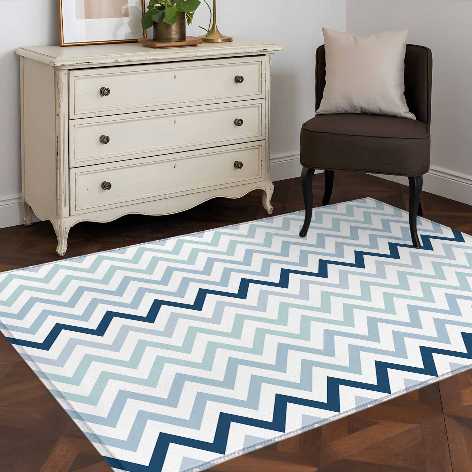 Area Rug 48×72in, Nautical Blue Herringbone Floor Carpet Living Room ...