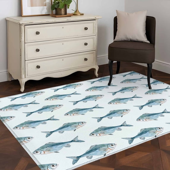 Area Rug 48×72in, Ocean Blue Fish Seamless Floor Carpet Living Room Rug ...