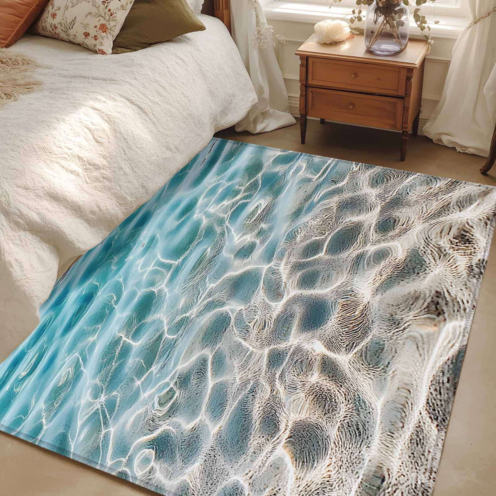 Loop Rag Rug Sea Area Rug 48×72in, Ocean Blue Sea Water Ripple Floor Carpet Living Room ...