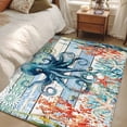 thumbnail image 1 of Area Rug 48×72in, Ocean Octopus Starfish Coral Floor Carpet Living Room Rug, Water Monster Blue Wood Board Non-Slip Welcome Mat Indoor Rugs for Bedroom Dining Room, 1 of 9