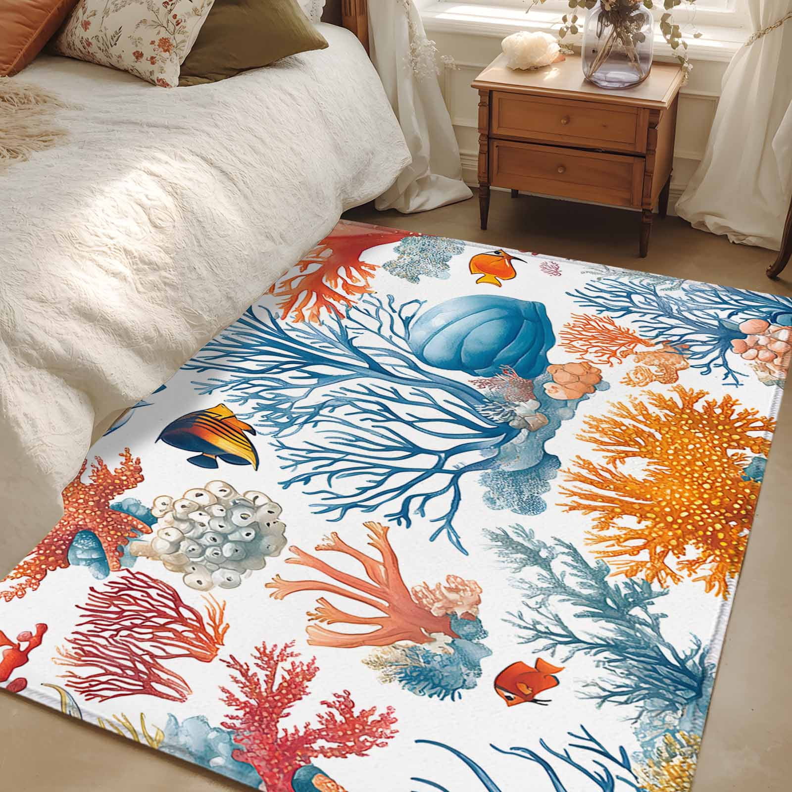 Area Rug 48×72in, Ocean Watercolor Coral Fish Floor Carpet Living Room ...