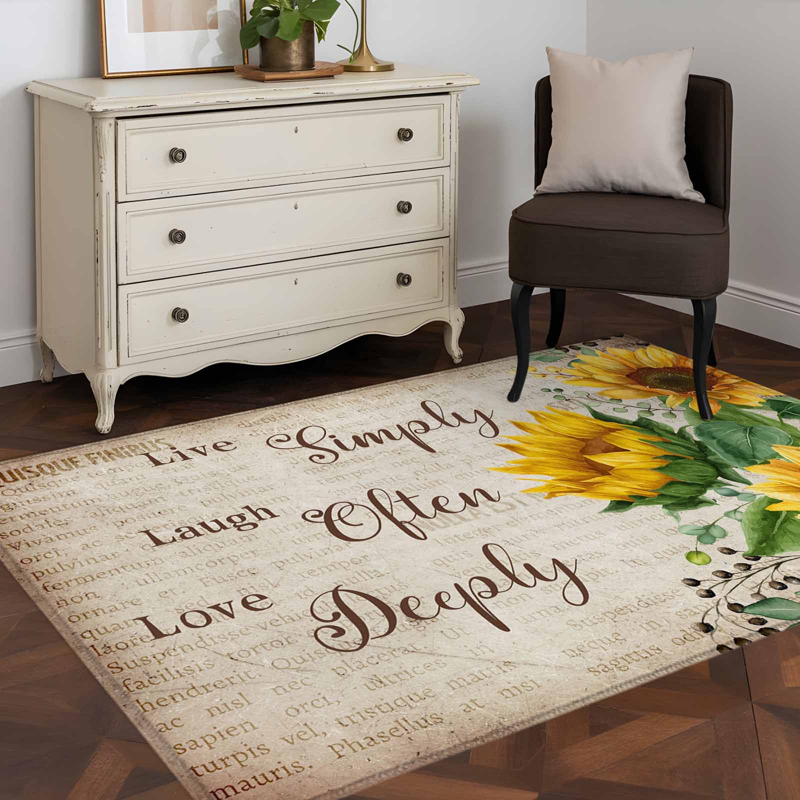Area Rug 48×72in, Pastoral Sunflower Green Leaves Floor Carpet Living ...