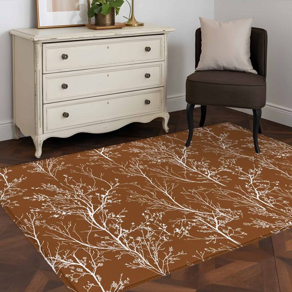 Area Rug 48×72in, Retro Farmhouse Abstract Branches Floor Carpet Living Room Rug, Retro Dark Brown Non-Slip Welcome Mat Indoor Rugs for Bedroom Dining Room