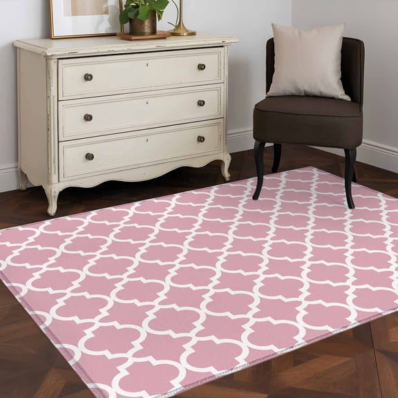 Area Rug 48×72in, Retro Moroccan Floral Pattern Floor Carpet Living Room Rug, Abstract Geometric Texture Non-Slip Welcome Mat Indoor Rugs for Bedroom Dining Room