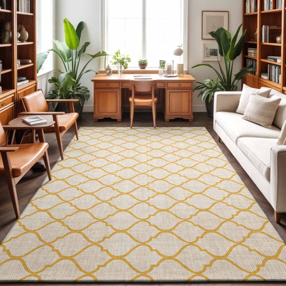 Area Rug 48×72in, Rustic Morocco Tile Lattice Pattern Floor Carpet Living Room Rug, Farmhouse Burlap Texture Non-Slip Welcome Mat Indoor Rugs for Bedroom Dining Room