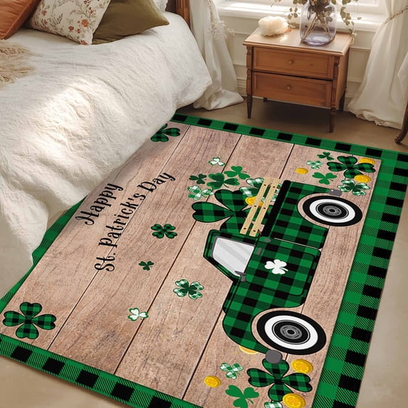 Area Rug 48×72in, Saint Patricks Shamrock Green Buffalo Grid Farm Truck ...