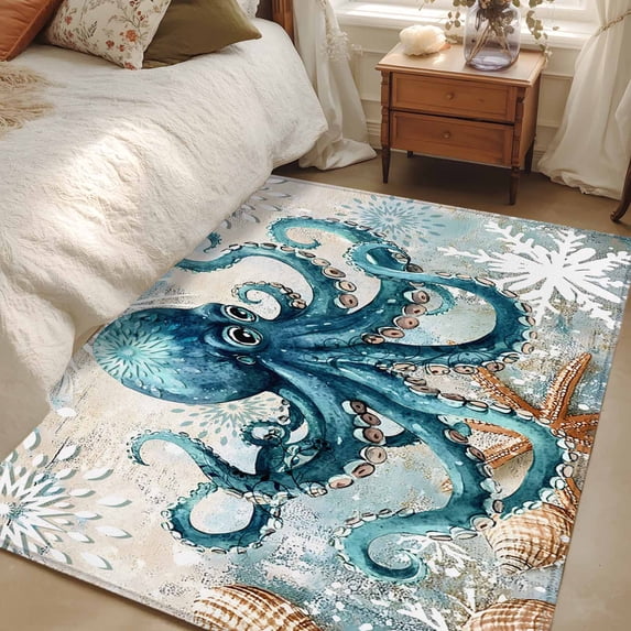 Octopus Channel Rug Area Rug 48×72in, Sea Octopus Monster Starfish Shell Floor Carpet ...