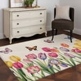 thumbnail image 1 of Area Rug 48×72in, Spring Tulips Butterfly Floor Carpet Living Room Rug, Rustic Pastoral Plant Retro Linen Non-Slip Welcome Mat Indoor Rugs for Bedroom Dining Room, 1 of 9