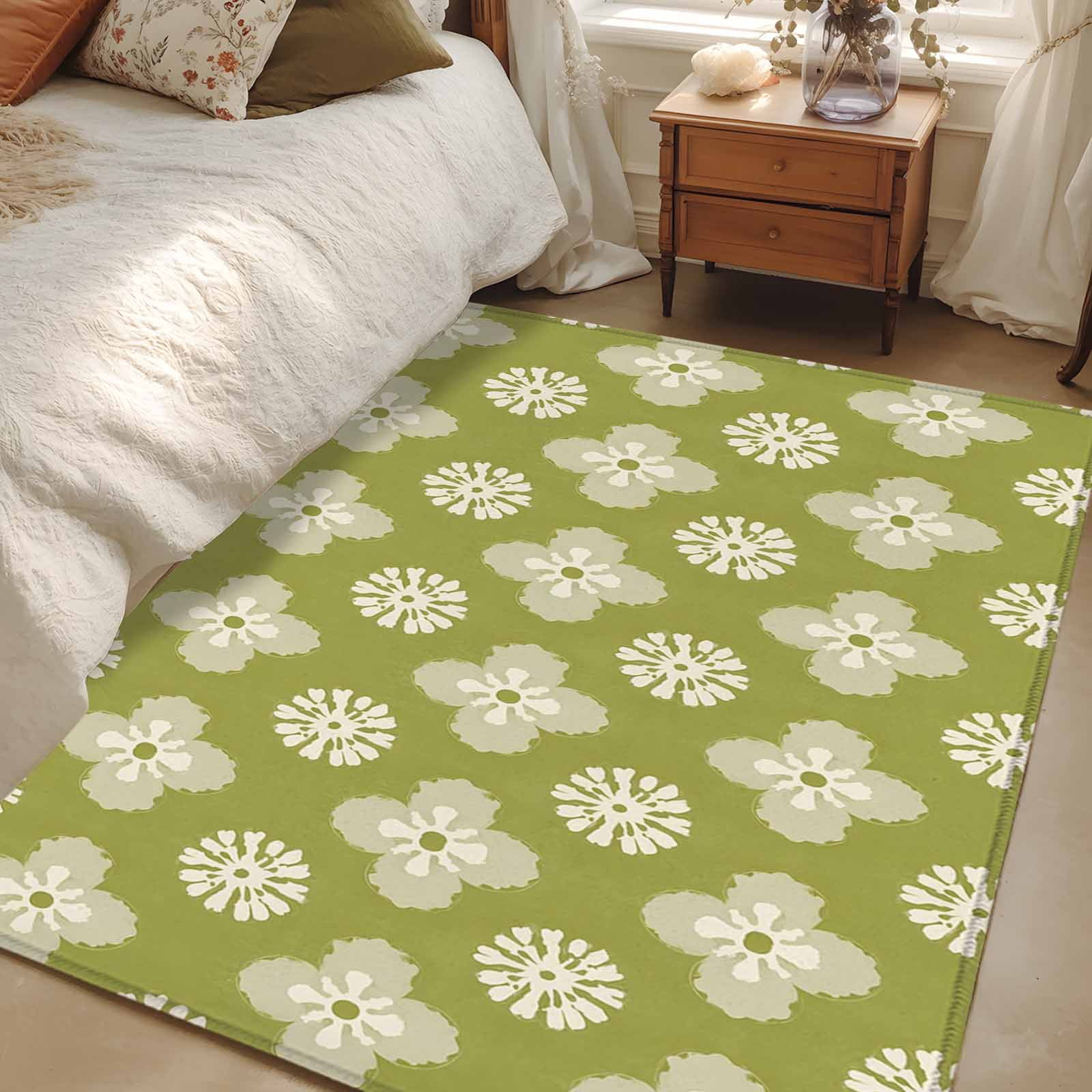 Area Rug 48×72in, Traditional Flower on Green Floor Carpet Living Room ...