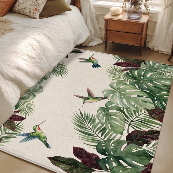Area Rug 48×72in, Tropical Hummingbird Monstera Floor Carpet Living ...