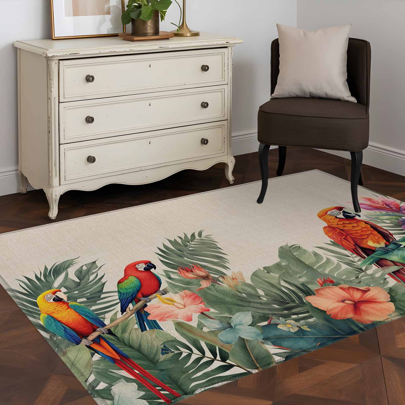 Parros Rugs Area Rug 48×72in, Tropical Monstera Parrot Bird Floor Carpet Living ...