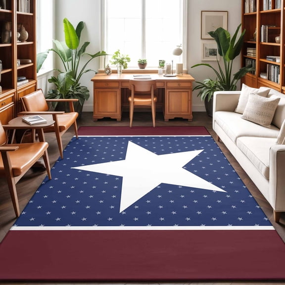 Area Rug 48×72in, USA Flag Patriot Floor Carpet Living Room Rug, Star Dot Blue and Red Non-Slip Welcome Mat Indoor Rugs for Bedroom Dining Room
