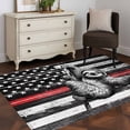 thumbnail image 1 of Area Rug 48×72in, USA Flag Red Line Firefighter with Sloth Floor Carpet Living Room Rug, Wooden Texture Non-Slip Welcome Mat Indoor Rugs for Bedroom Dining Room, 1 of 9