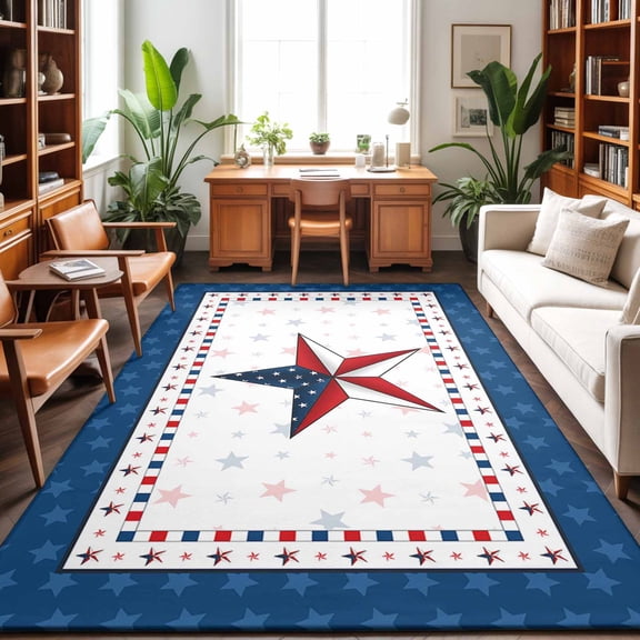 Area Rug 48×72in, USA Flag Star Floor Carpet Living Room Rug, American Independence Day Non-Slip Welcome Mat Indoor Rugs for Bedroom Dining Room