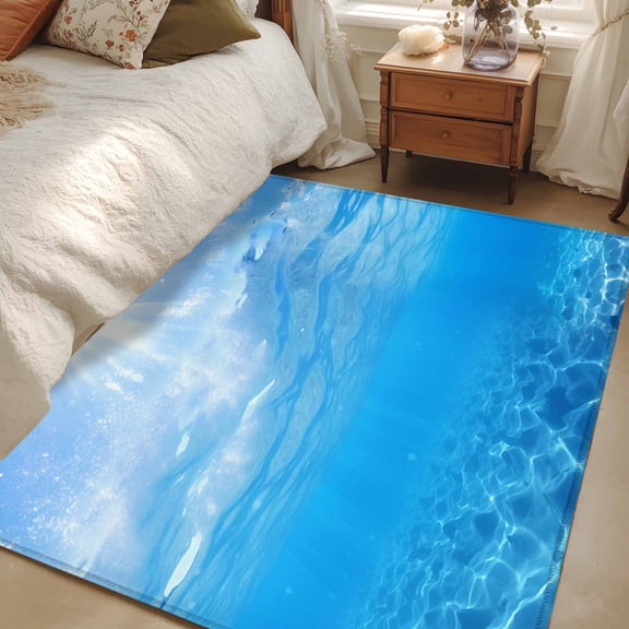 Area Rug 48×72in, Underwater Blue Ocean Water Waves Sunshine Through Deep Sea View Floor Carpet Living Room Rug, Seascape Non-Slip Welcome Mat Indoor Rugs for Bedroom Dining Room