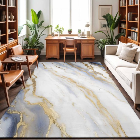 Area Rug 48×72in, Vintage Marble Texture Seamless Floor Carpet Living Room Rug, Abstract Golden Veins Non-Slip Welcome Mat Indoor Rugs for Bedroom Dining Room