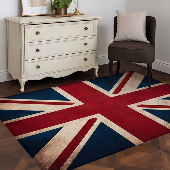 Area Rug 48×72in, Vintage Union Jack Flag Floor Carpet Living Room Rug, Reerto Flags Of The United Kingdom Non-Slip Welcome Mat Indoor Rugs for Bedroom Dining Room