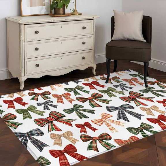 Area Rug 48×72in, Watercolor Colorful Bow Floor Carpet Living Room Rug, Abstract Rosette Pattern Non-Slip Welcome Mat Indoor Rugs for Bedroom Dining Room