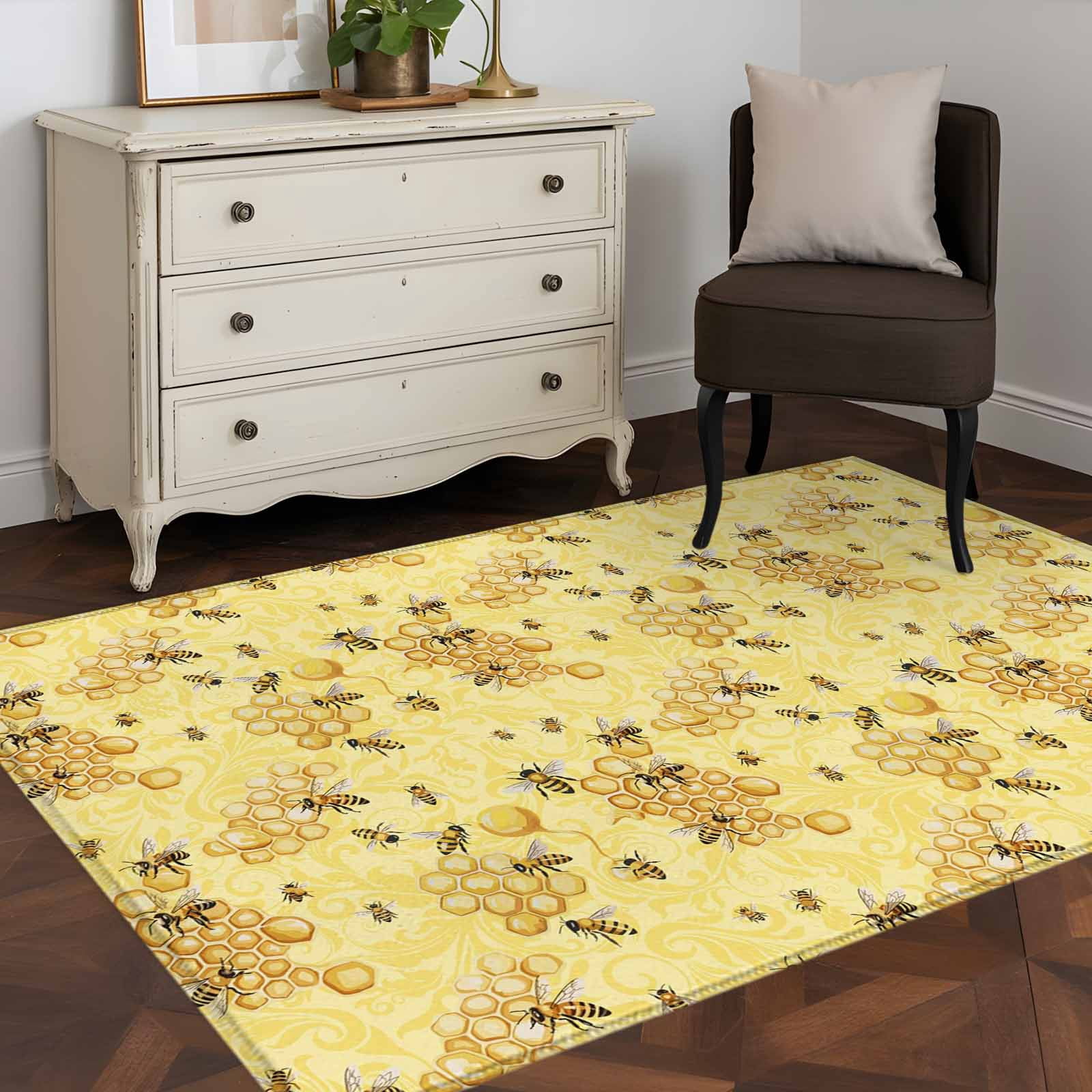 Area Rug 48×72in, Watercolor Farm Insects Bees Floor Carpet Living Room ...