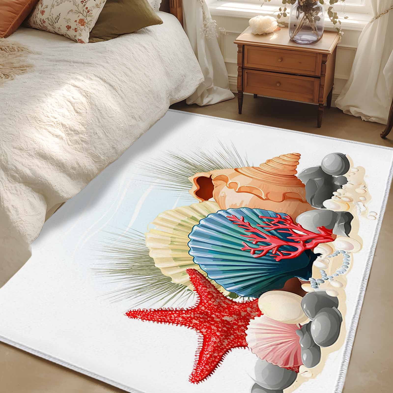 Area Rug 48×72in, Watercolor Marine Life Red Sea Star Floor Carpet ...