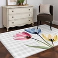 thumbnail image 1 of Area Rug 48×72in, Watercolor Pink Blue Yellow Flower Floor Carpet Living Room Rug, Rustic Tulips on Plaid Non-Slip Welcome Mat Indoor Rugs for Bedroom Dining Room, 1 of 9